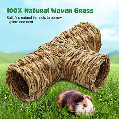BWOGUE Hamster Grass Tunnel Toy, Guinea Pig Grass Tunnel, 4-Way Hideaway