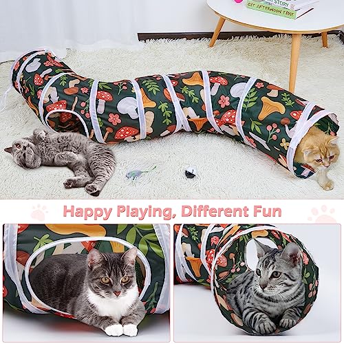 Glittme Cat Tunnel, Cat Tunnels for Indoor Cats, S-Shape Cats Cave with Cat Toys, Foldable Cat Tubes and Tunnels for Cats, Rabbit, Puppy, Guinea Pig - color: Black Mushroom