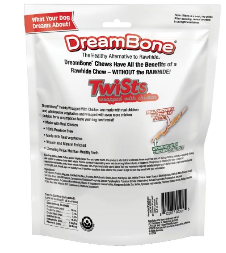 DreamBone Chicken Wrapped Twist Stick Rawhide-Free Dog Treats, 50 Count - size: 12.3 Ounce (Pack of 1)