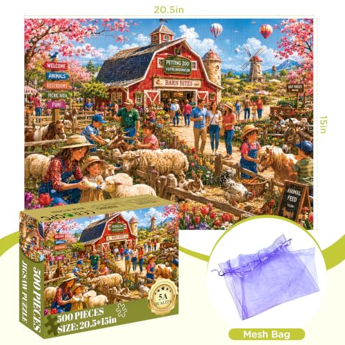 500 Piece Puzzle for Adults, Spring Petting Zoo Farm Puzzle 500 Pieces - color: Tourist Farm