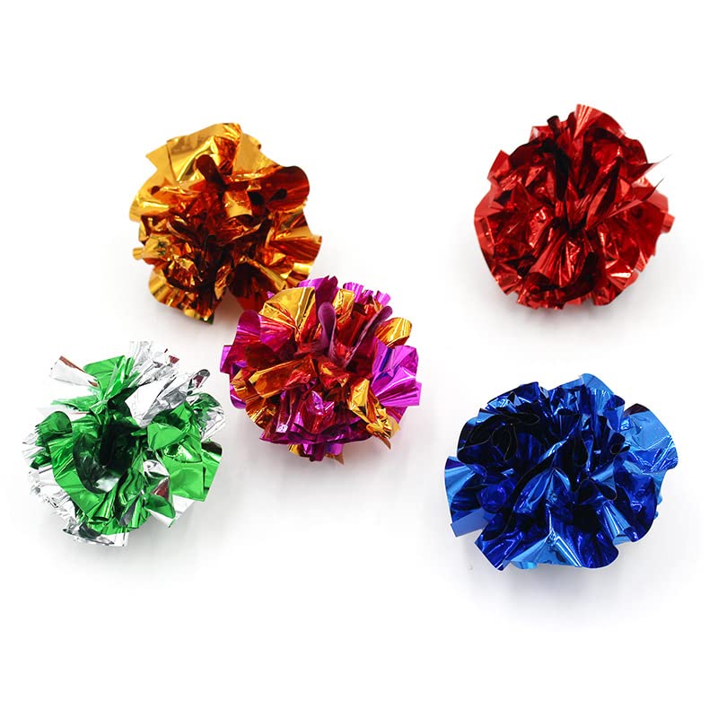 ISMARTEN 10 Packs Crinkle Balls Cat Toys for Indoor Cats, Lightweight Shiny Crinkle Paper Ball for Kitten (Random Color) (3.94 in) - size: 3.94 in