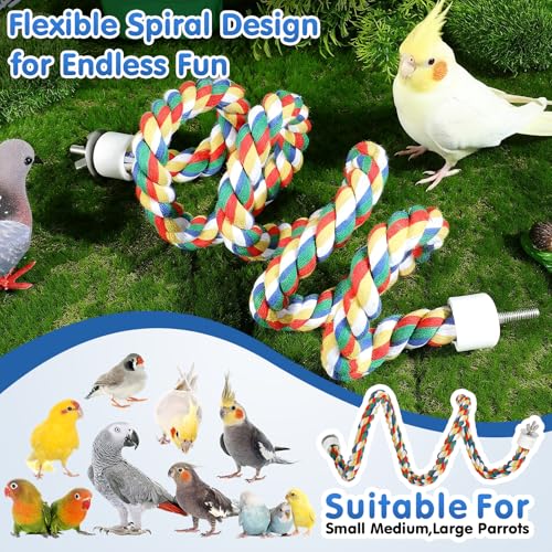 iplusmile Bird Rope Perch Swing & Climbing Toy - 40-Inch Extra Long Soft Spiral Colorful Cotton Rope for Parrots Cockatiels Parakeets Budgie Cage Accessories (Pack of 2) - size: 40 inch / 105 cm (Pack of 2)