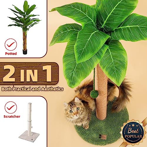 Meowoou Cat Scratching Post 33 Inch Tall Cat Scratcher for Indoor Cats Adults,Small Cat Tree Tower Sisal Rope Kitten Scratch with Interactive Hanging Ball (Pack of 2) - size: 33 in Green Post (Pack of 2)