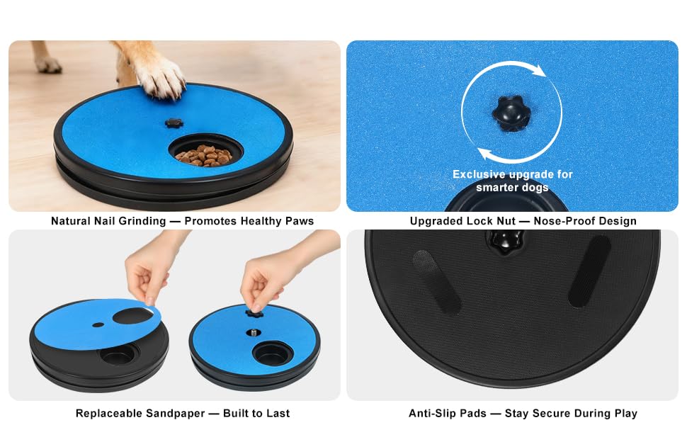 Dog Nail Scratch Board with Treat Box — Lockable Spinner Stops Nose-Cheating | Dog Scratch Board & Nail File for Small Medium Dogs Under 40 lbs, Adjustable Tension, Enrichment Treat Dispenser Toy