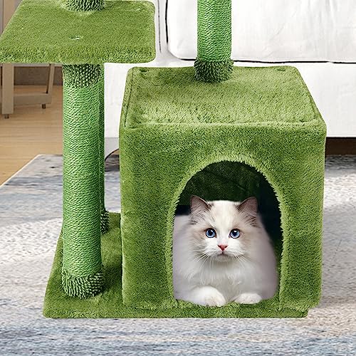 Cute Cat Tree Kitten Cat Tower Condo Cat Furniture Sisal Scratching Posts - color: Green