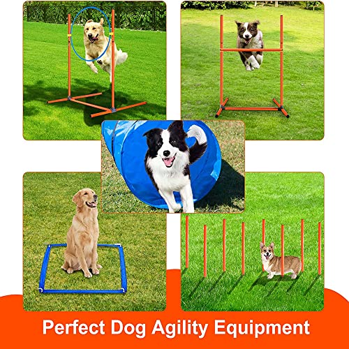 Agility Training Set for Dogs - Affordable Training Kit Dog Jump Training Obstacle Course Starter Kit Pet Outdoor Games with Tunnel, Dog Flying Disc, Weave Poles, Jump Ring, Carrying Bag
