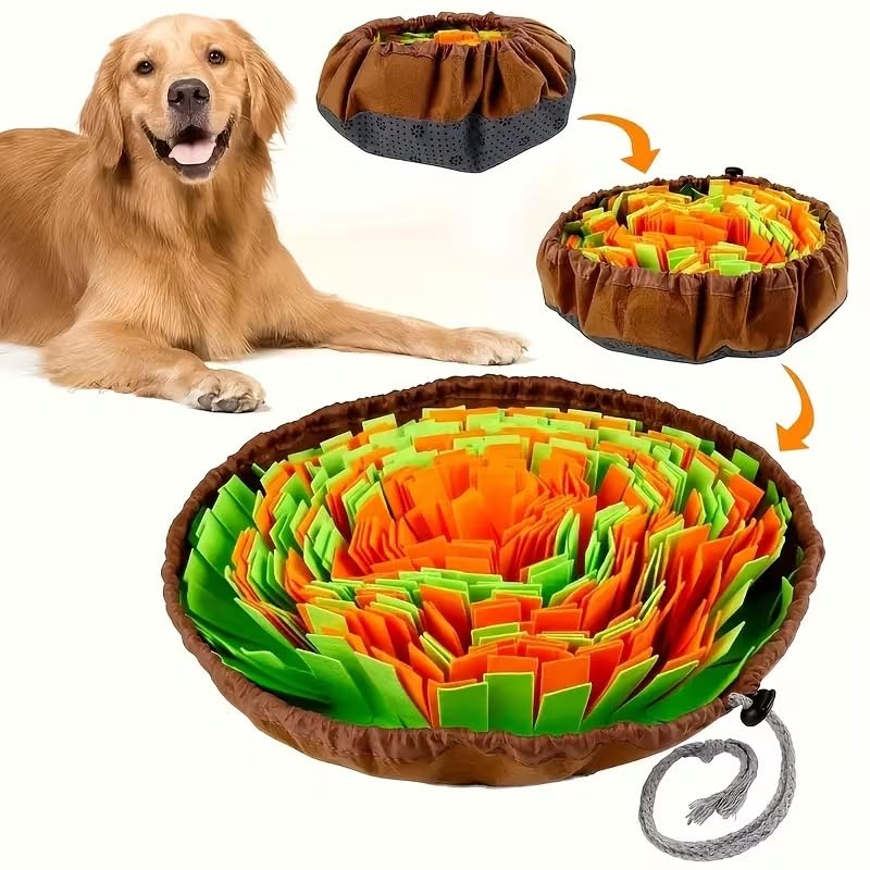 Pet Snuffle Mat for Dogs – Interactive Scent Training Pad, Round Slow Feeder for Boredom Relief, Encourages Natural Foraging Skills, No Batteries Needed, Indoor Outdoor Use, Green