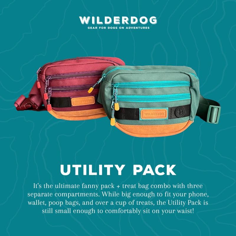 Wilderdog Utility Fanny Pack stores Treats, Balls, Keys in 3 Pockets with adjustable strap and Poop Bag dispenser (Pacific Blue) - color: Pacific Blue
