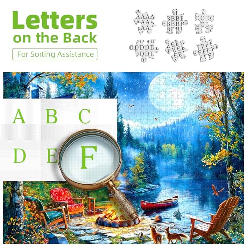 1000 Piece Jigsaw Puzzles for Adults, Lakeside Cabin with Letter - color: Blue - Lakeside Canoe