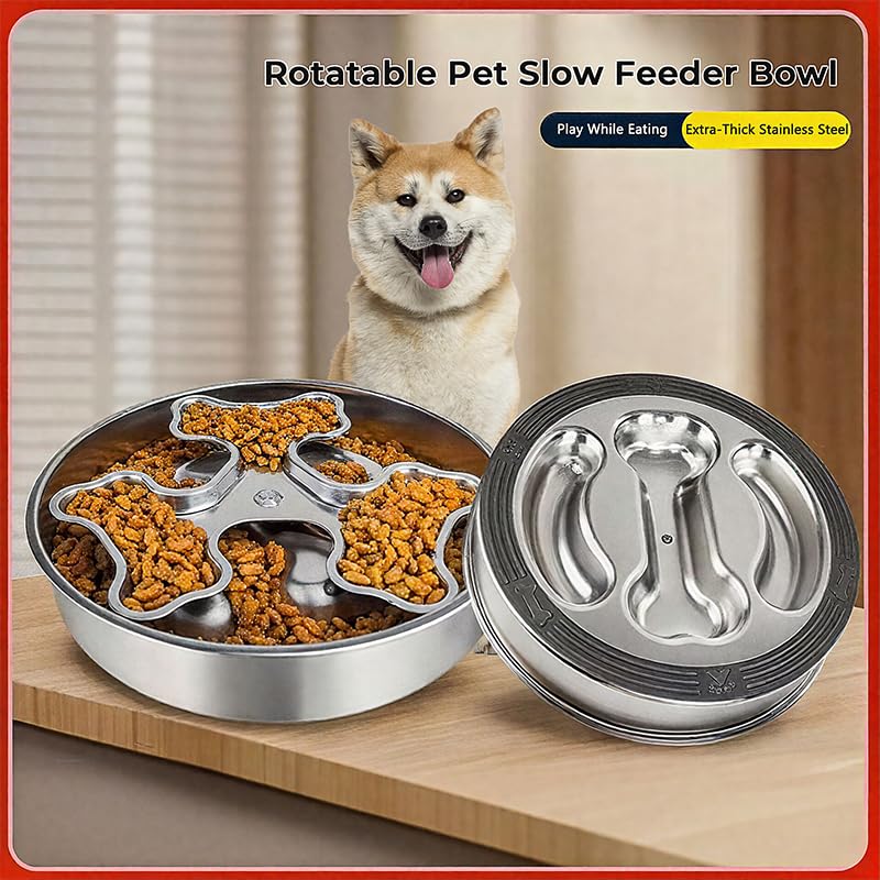 Stainless Steel Rotating Bone-Shaped Slow Food Pet Feeder