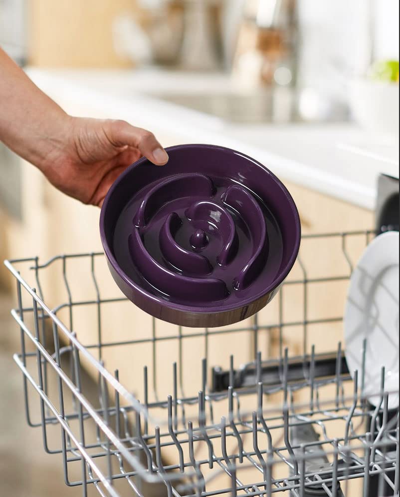 LE TAUCI Ceramic Slow Feed Dog Bowls, Elevated for Small and Medium Breed Dogs, Anti-Gulping Pet Feeding Dishes, Maze Purple, 1.5 Cups - color: Maze Purple+Stand, size: M-1.5 Cups