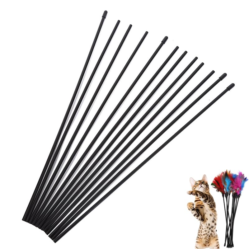 10 Pack Cat Interactive Toy Wand Replacement Rod 15'' DIY Kitten Teaser Plastic Tube Stick for Kitty Charmer Ribbon String Rainbow Strap Feather Plush Pet Cats Chaser Refills Bell