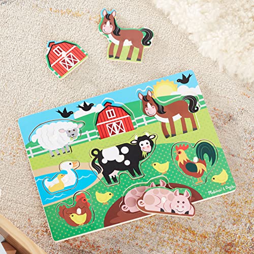 Melissa & Doug Farm Wooden Peg Puzzle (8 pcs) - size: 11.75 x 8.75 x 0.7, style: Farm