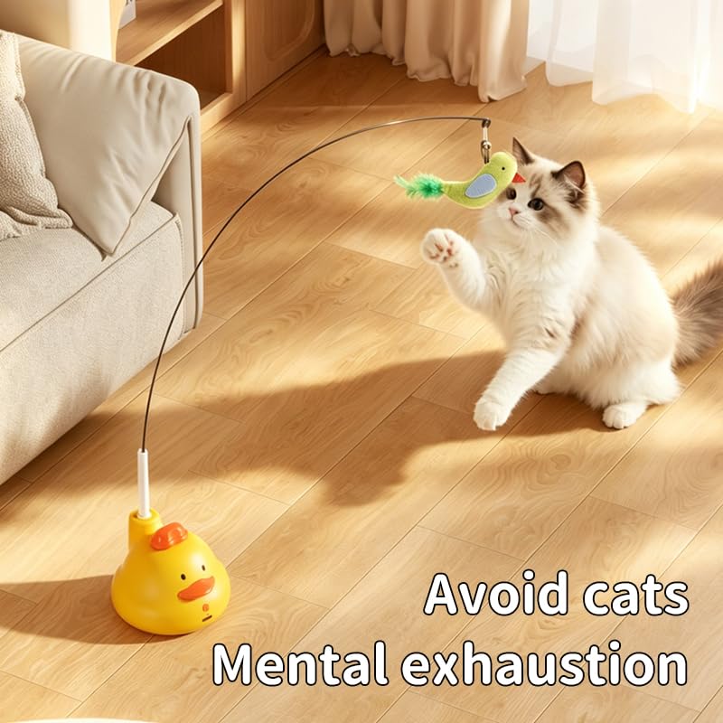 KITPLUS Interactive Cat Toy for Indoor Cats: Automatic Rotating Feather Wand with Bird Sounds, Rechargeable Self Play Kitten Exercise Toy, 360° Moving Cat Enrichment Toy for Bored Adult Cats Vine 2