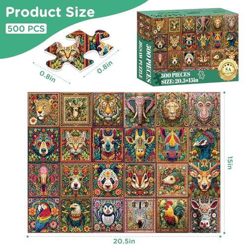 500 Piece Puzzles for Adults, Beautiful Wild Animals Puzzle - color: Knitted Animals
