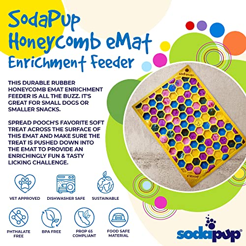 SodaPup Honeycomb eMat – Durable Lick Mat Feeder Made in USA from Non-Toxic, Pet-Safe, Food Safe Rubber for Mental Stimulation, Avoiding Overfeeding, Fresh Breath, Digestive Health, Calming, & More - color: Honeycomb Yellow