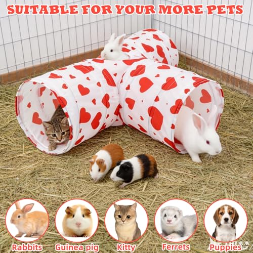 BWOGUE Bunny Tunnels & Tubes, 3-Way Collapsible Rabbit Hideout for Bunnies - color: Heart