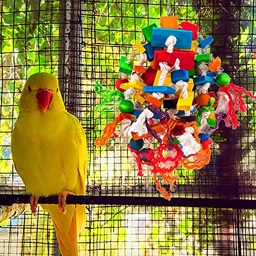 Rypet Large Parrot Cage Toy, Wood Rope Bite Toy for Cockatiels Conures - color: Colorful1