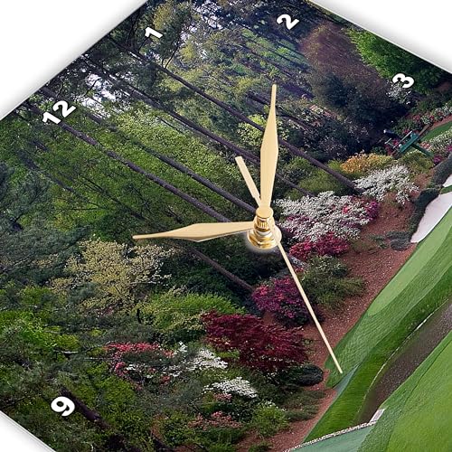 Wall Clock Silent - 13 inch - Augustas Amen Corner Golf Course - Golfers on Bridge - Landscape