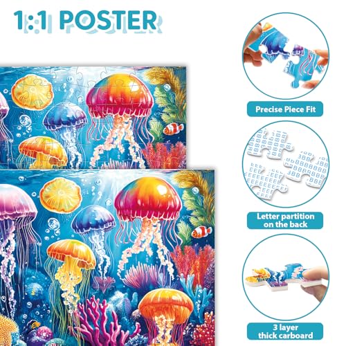 Colorful Puzzles for Kids Ages 4-8 100 Pieces Jellyfish Puzzles - color: Jellyfish