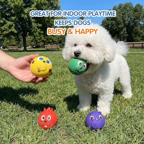 Dog Ball Toy, Smiley Face Squeaky Dog Toys Soft Dog Balls Latex Rubber Squeak Dog Toys for Small Medium Puppy Pet Dog (4 Pack) - color: Colorful Smiley Face