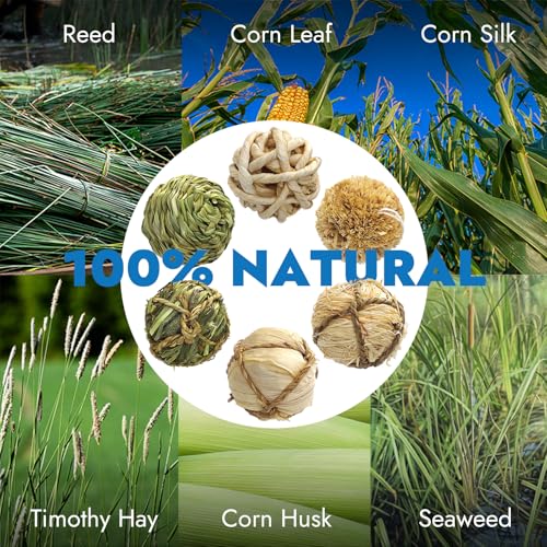 Natural Dog Chew Toys, 6pcs Woven Grass Chew Balls for Dogs, Dental Teething Toys & Interactive Fetch Toys, Outdoor Rattan Digestible Chew Ball for Boredom Relief and Teeth Cleaning - color: 6Kinds
