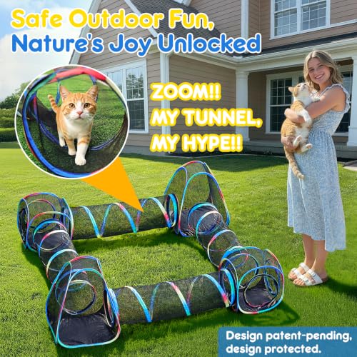 Outdoor Cat Enclosure 8-in-1 Portable Tunnels with Tent Cube Pop up Catio - size: Rainbow Black 8-in-1