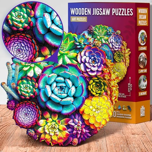 ESC WELT Wooden Succulent Puzzle 500 Pieces - Captivating Mind Entertainment for Teens and Adults - Fun and Environmentally Friendly Toy - Challenging Jigsaw Game - Wooden Puzzle - color: Succulent, size: 500