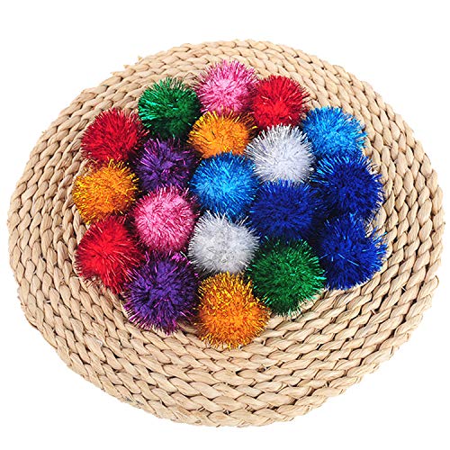 VOVIGGOL 20 Pack 2 Inches Sparkle Balls for Cats, Large Size, Glitter Pom Poms Fuzzy Balls for Cats, Kitten Indoor Assorted Color Random - color: 20 Cat Sparkle Ball