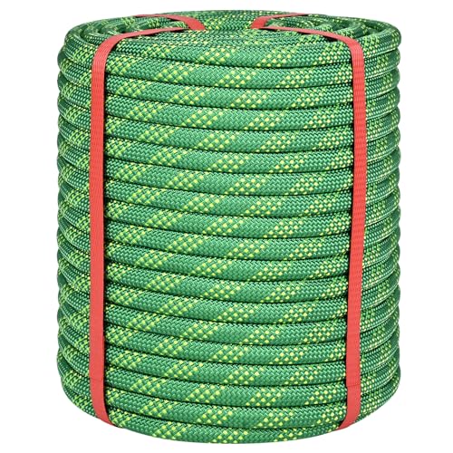 1/2 Inch Static Climbing Rope (200 Ft) - 9000lbs High Strength Arborist Bull Rope for Tree Pulling, Rigging & Rappelling - 48 Strand Polyester Braided Core, Green - size: 1/2in x 200ft, style: Green