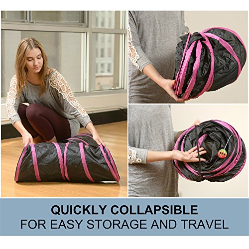 Cat Tunnel - Collapsible 3 Way Polka Dot Play Toy - Tube Fun for Rabbits, Kittens, and Dogs - Polka Dot Navy/White - color: Blue/White
