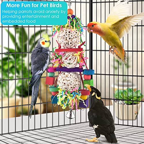 Bissap Conure Toys, Bird Parrot Foraging Shredder Hanging Toys Sola Balls Sepak Takraw with Bell for Small Parrots Parakeets Conures Cockatiels Love Birds Cage Toy (Pack of 2) - size: 1 PCS (Pack of 2)