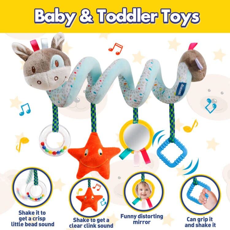 GKDOMS Baby Car Seat Toys Spiral Hanging Stroller Activity Toy for 0+Months - style: Donkey