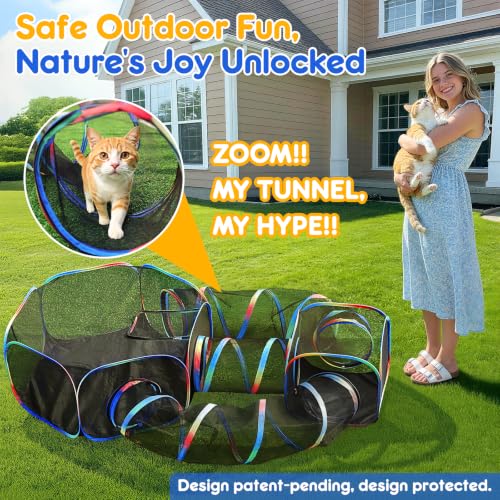 Outdoor Cat Enclosure 5-in-1 Portable Tunnels with Tent Cube Pop up Catio - size: Rainbow Black 5-in-1