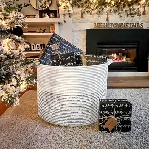 INDRESSME XXXLarge Woven Rope Blanket Basket Living Room White, 90L - color: White, size: 21.7"D x 13.8"H