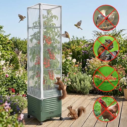 4 Pcs Garden Bird Netting Plant Cover for Square Tomato Cage, 59" x 17.7" Insect Bird Barrier Tomato Cage Net with Zipper & Drawstring, Tomato Trellis Netting Protection Cover for Protecting Plants - color: 4 Pcs, size: 59 x 17.7 inch