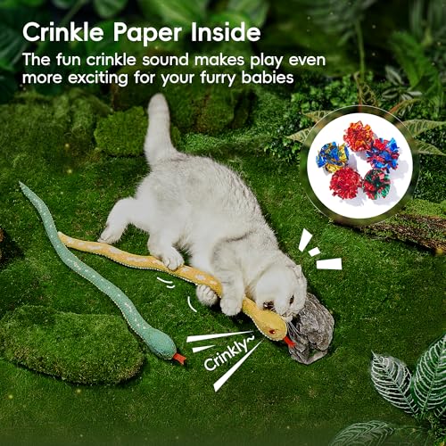 Potaroma Cat Toys Realistic Snake Catnip Crinkly Sound Toy 2 Pcs for Halloween, Mesh Fabric for Teeth Cleaning, Interactive Kicker Toys for Indoor Kitten Exercise 20 Inches - size: 20 Inches