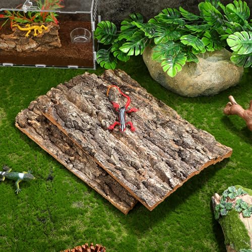 Toyvian Terrarium Tree Bark Reptile Platform 2 Pack Natural Cork Bark Habitat Decor for Climbing Basking Resting Bearded Dragons Lizards Turtles Small Pets
