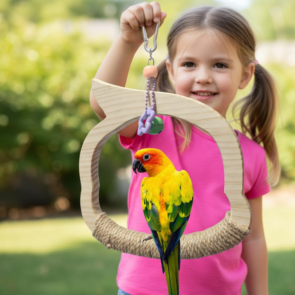 Wooden Bird Swing Toy with Rope Swing,Natural Wood Swing