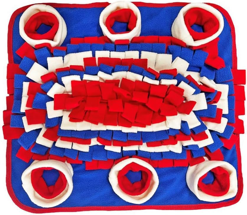 Interactive Dog Snuffle Mat for Mental Stimulation and Enrichment for Dogs Pigs Rabbits Cats and Other Pets (Red White & Blue)
