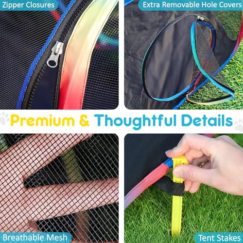 Outdoor Cat Enclosure 4-in-1 Portable Tunnels with Tent Cube Pop up Catio - size: Rainbow Black 4-in-1