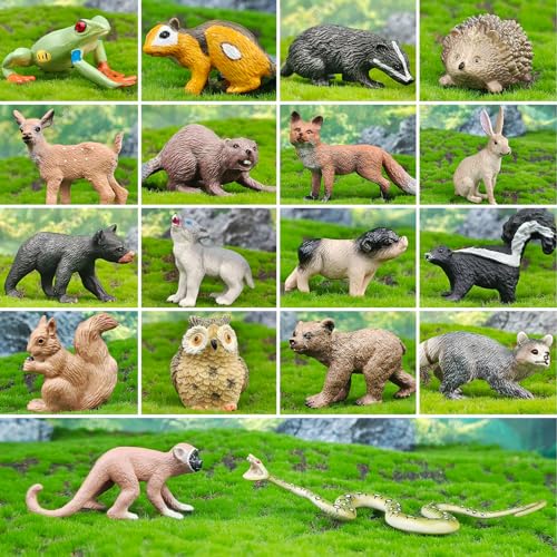 SCAHOW 18Pcs Forest Animals Figures - Plastic Woodland Creature Toy Figurines for Kids Boys Girls 3-5 6-12, Small Jungle Animal Baby Figurines for Cake/Cupcake Topper Birthday Gift - style: Set A