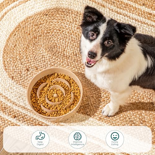 vancasso Ceramic Slow Feeder Dog Bowls, 3 Cups Puzzle Dish for Large Breeds - color: Khaki, size: L - 3 Cups