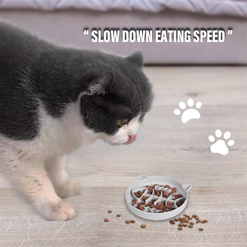 Silicone Cat Slow Feeder Bowl with Suction Cups - Interactive Puzzle Toy to Reduce Overeating in Kitty(Gray, 1 Cup) - color: Gray