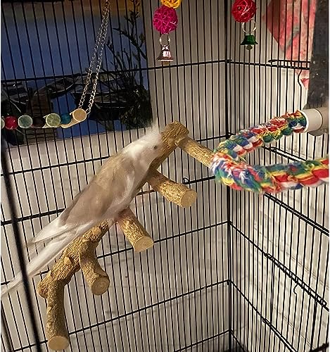 Bird Parrot Ladder Perch for Cage, Nature Wooden Bird Bridge Exercise Stands Parrot Climbing Chewing Toys for Small Animal