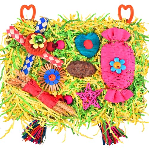 KATUMO Bird Toy, Large Size Grass Mat Foraging Shredding Hanging Toy - color: Yellow