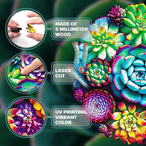 ESC WELT Wooden Succulent Puzzle 500 Pieces - Captivating Mind Entertainment for Teens and Adults - Fun and Environmentally Friendly Toy - Challenging Jigsaw Game - Wooden Puzzle - color: Succulent, size: 500