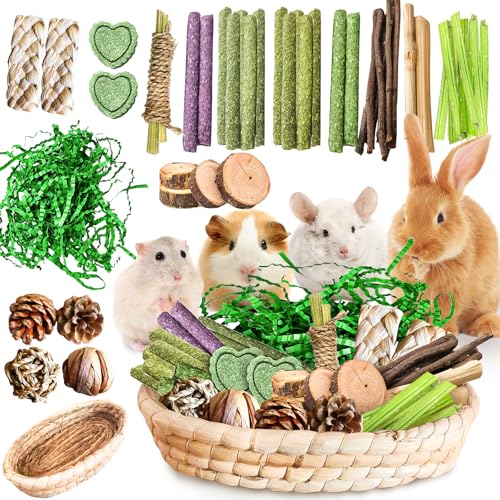 33PCS rabbit toys Rabbit Chew Treat Toys for Teeth Health, Natural Bunny EnrichmentToys for Boredom & Stress Relief, Keep Busy Toys for Guinea Pig Chinchilla Hamster Rat Gerbil Degu Indoor Outdoor