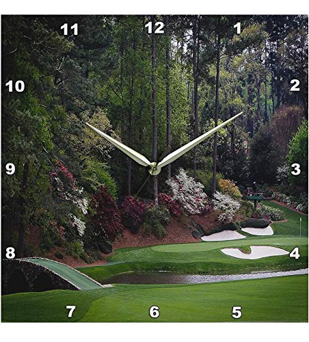 Wall Clock Silent - 13 inch - Augustas Amen Corner Golf Course - Golfers on Bridge - Landscape