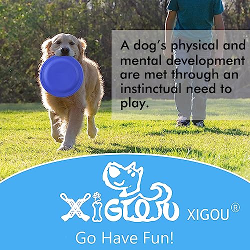 XIGOU Dog Flying Disc - Durable Rubber Flying Disc Dog Toy - 9.25" Indestructible Rubber Dog Flying Discs Flyer Dog Toys - Puncture Resistant & Bite Resistant Extremely - for Medium Large Dogs - color: Blue